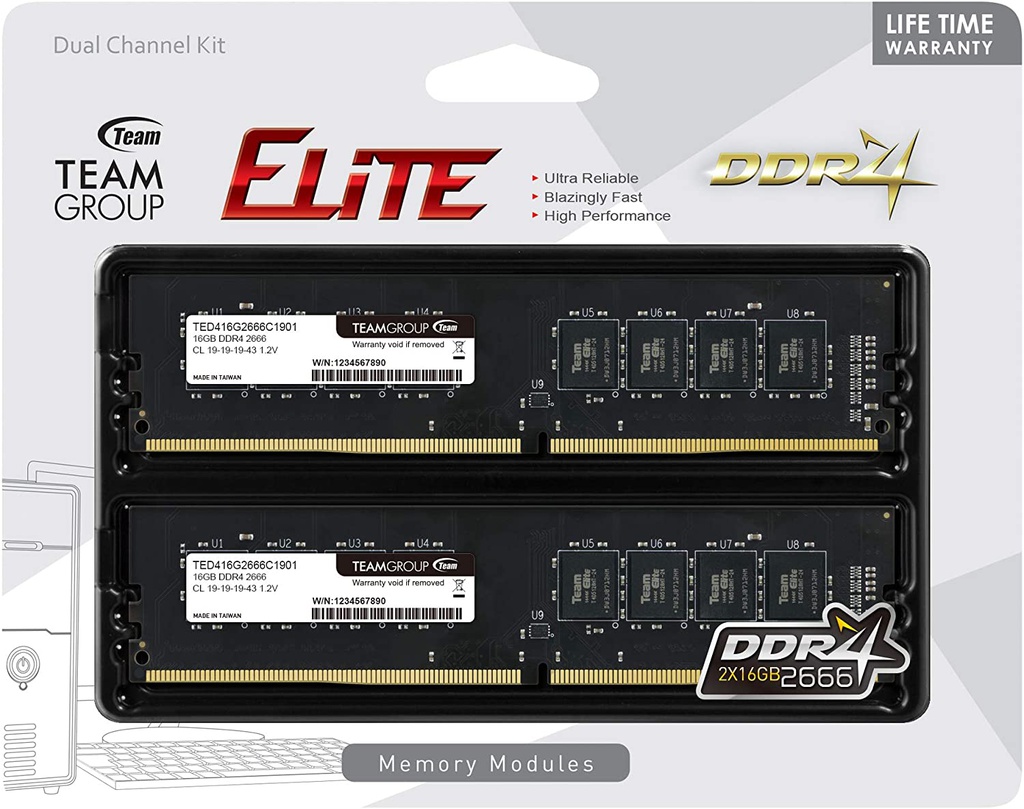 MEMORIA RAM TEAMGROUP ELITE  DDR4 8GB 2666MHZ
PC4-21300 / CL19-19-19-43 / 1.2V