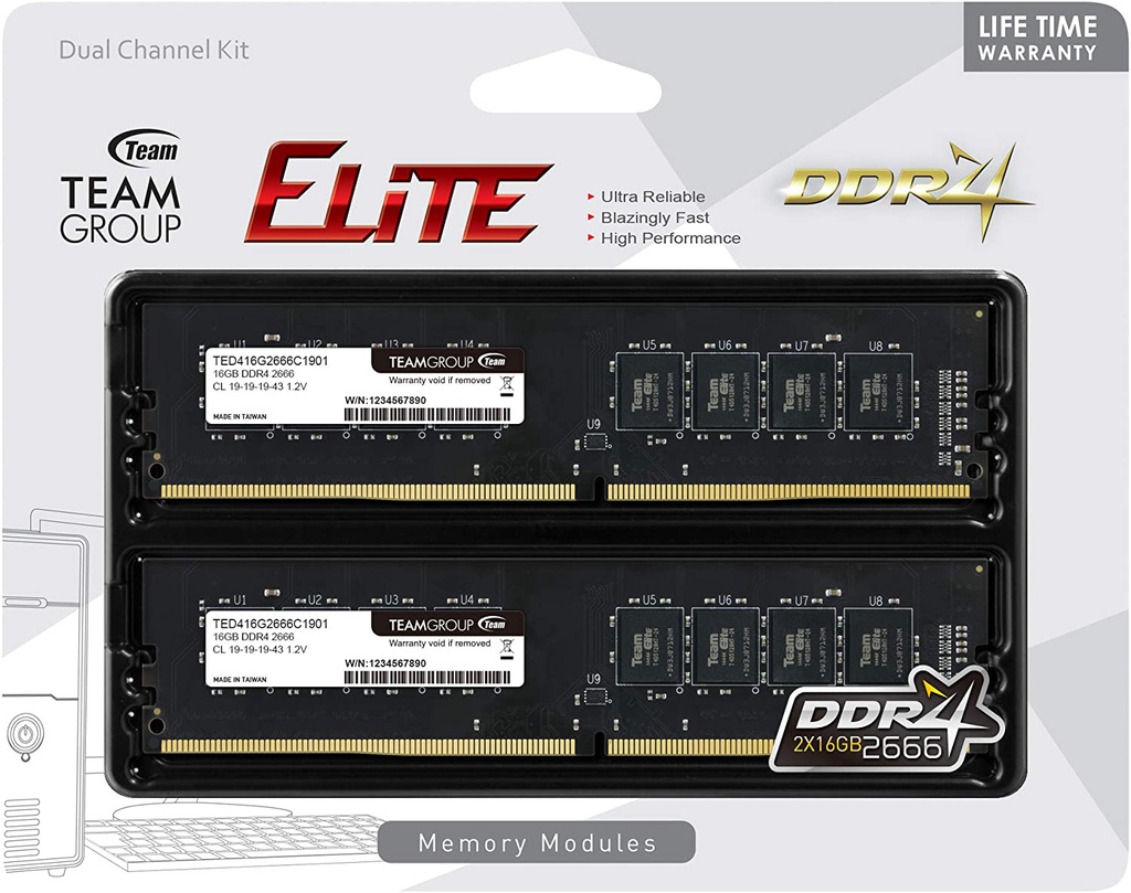 MEMORIA RAM TEAMGROUP ELITE  DDR4 8GB 3200MHZ (PC4-25600) /
CL22-22-22-52 / 1.2V